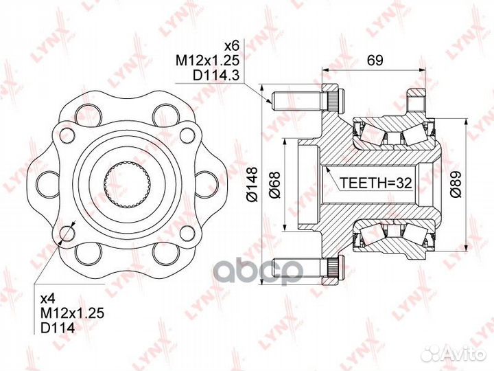 Ступица колеса зад прав/лев WH1145 lynxauto