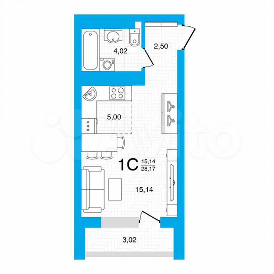 Квартира-студия, 28,2 м², 21/22 эт.