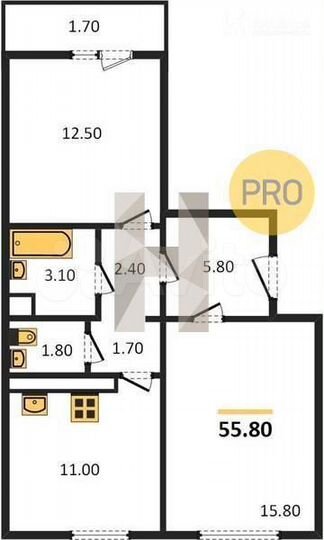 2-к. квартира, 55,8 м², 17/17 эт.