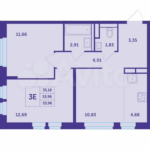 3-к. квартира, 54 м², 14/25 эт.