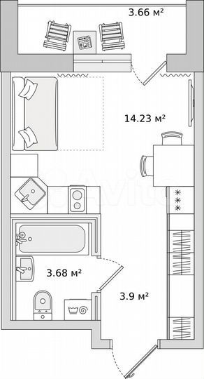 Квартира-студия, 21,7 м², 19/21 эт.
