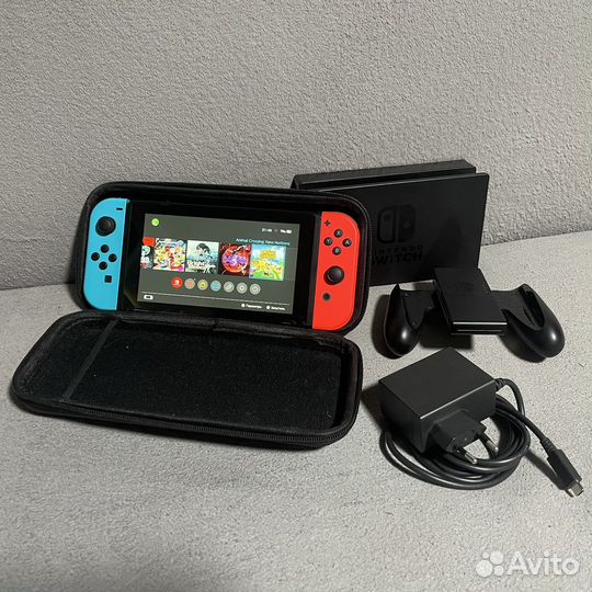 Nintendo Switch rev 2 Чип + 128Gb + Игры (Чехол)