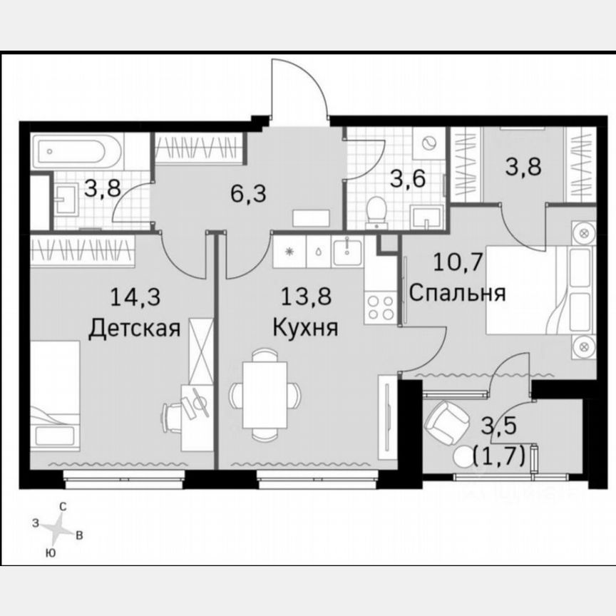 2-к. квартира, 53,3 м², 27/27 эт.
