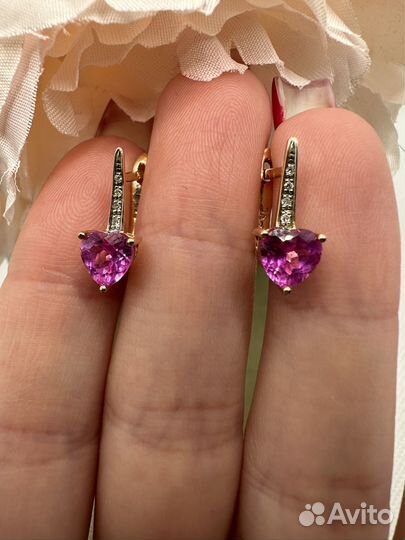 Золотые серьги с аметистами и бриллиантами 585