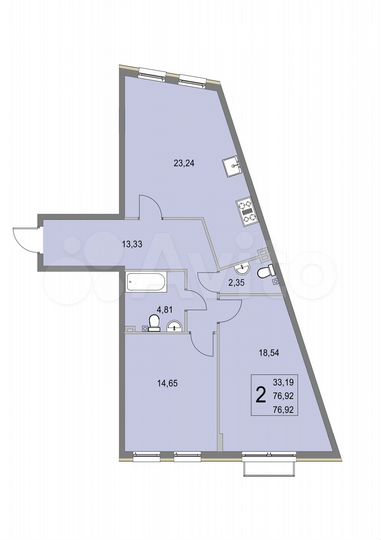 2-к. квартира, 76,9 м², 1/4 эт.