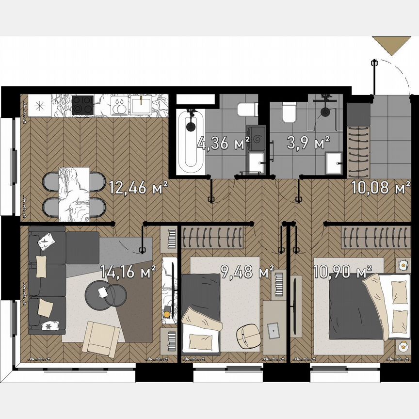 3-к. апартаменты, 67,3 м², 19/23 эт.