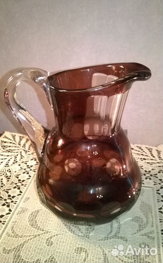 Кувшин «Горох» марганцевое рубиновое стекло, СССР
