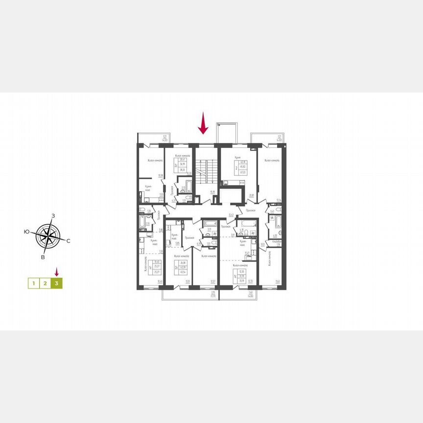 1-к. квартира, 45 м², 2/5 эт.