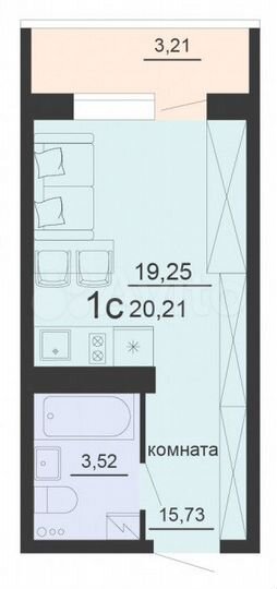 Квартира-студия, 20,2 м², 5/20 эт.