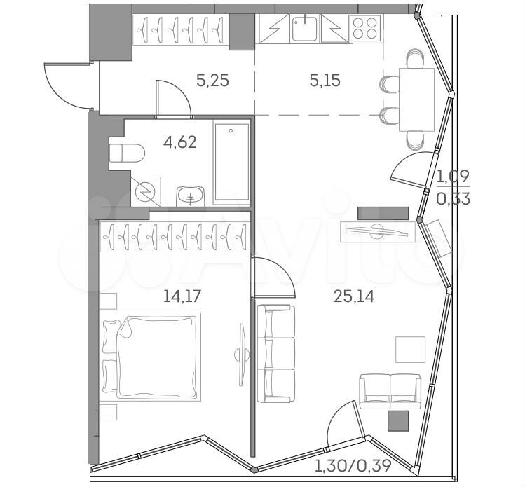 1-к. квартира, 55,1 м², 11/28 эт.