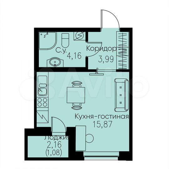 Квартира-студия, 25,1 м², 2/12 эт.