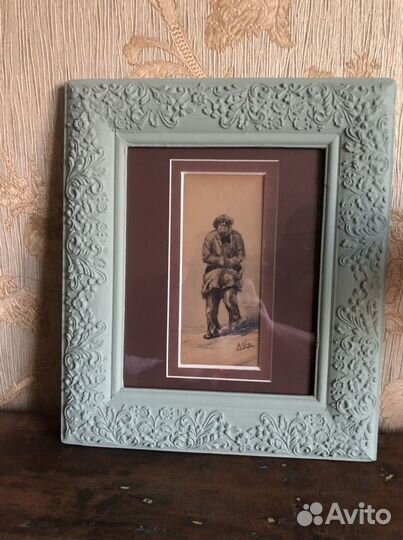 Старинная акварель “Чиновник- Пьяница «