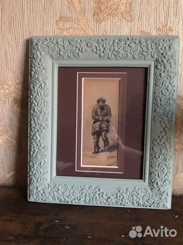 Старинная акварель “Чиновник- Пьяница «