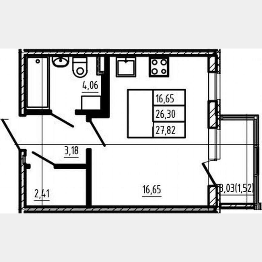 Квартира-студия, 26,3 м², 4/4 эт.