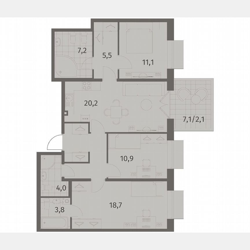 3-к. квартира, 92,2 м², 1/8 эт.