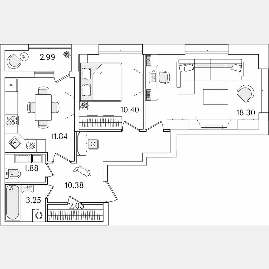 2-к. квартира, 59,6 м², 18/22 эт.