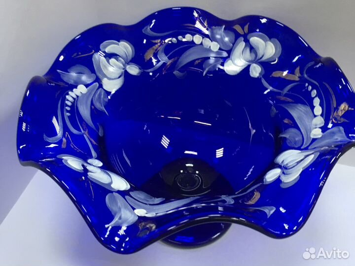 Ваза для фруктов синее стекло