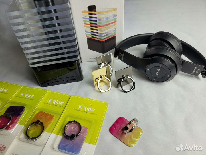 Наушники беспроводные + колонка + кольцо для телеф