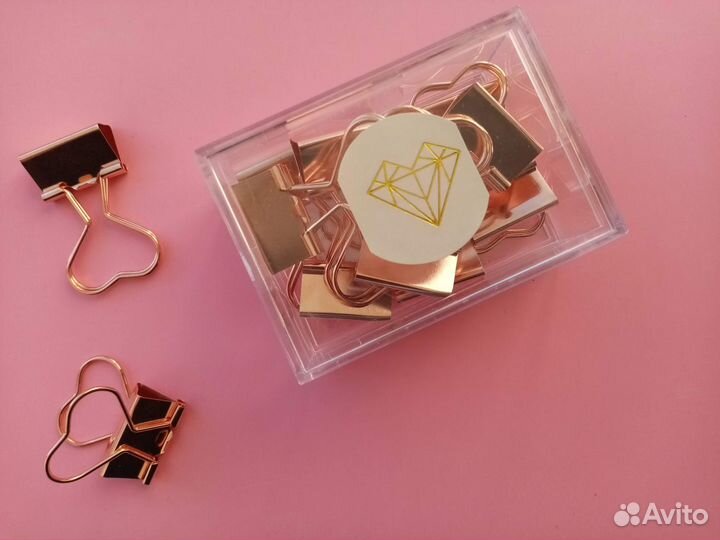 Зажим для бумаги сердце золотой 12шт