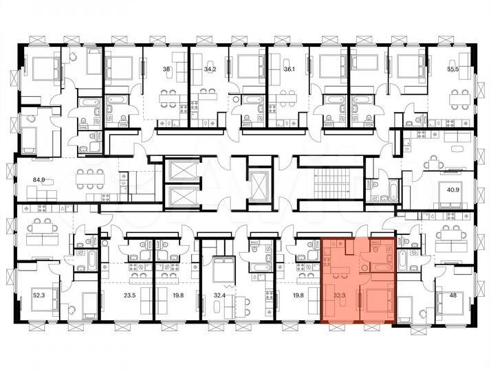 1-к. квартира, 32,3 м², 16/25 эт.