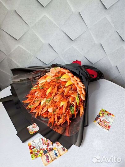 Букет, бокс из раков креветок, съедобные букеты