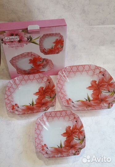 Набор из 3-х салатников Лилия стекло