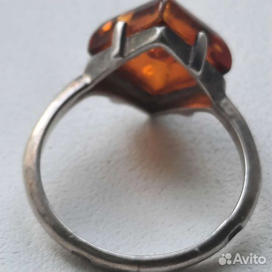 Кольцо серебро СССР, янтарь 925