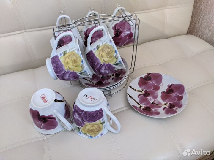 Сервиз чайный с подставкой + чашки