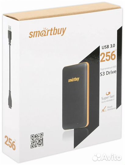 256 гб Внешний SSD SmartBuy S3, USB 3.1 Type-C, че