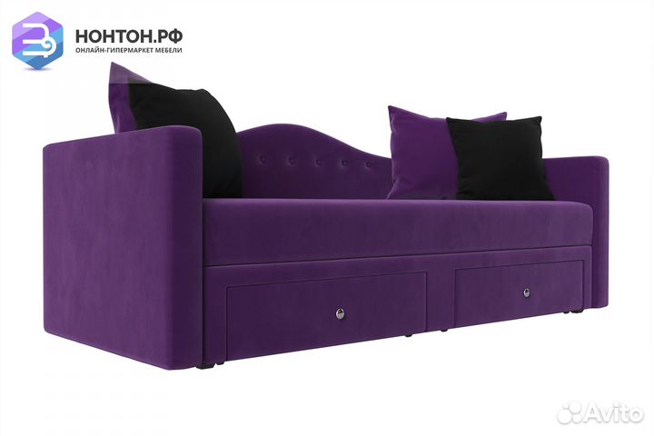 Детский прямой диван Дориан микровельвет фиолетовы