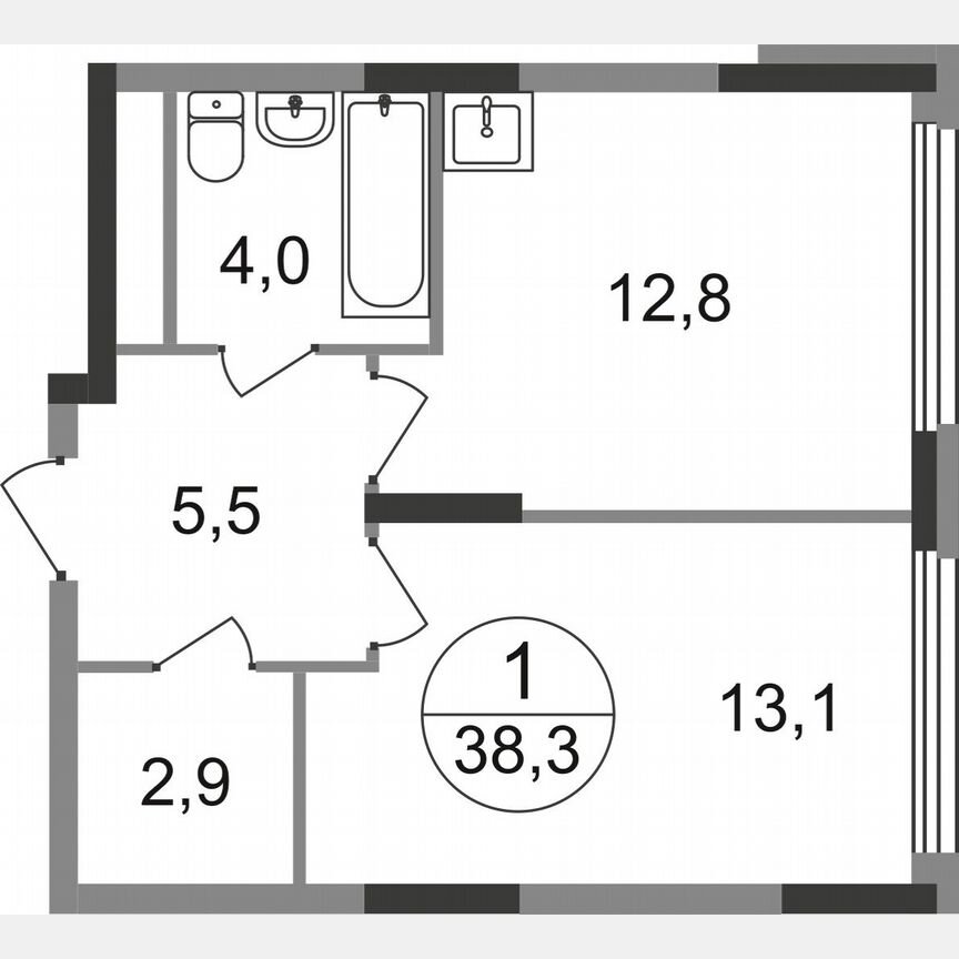 1-к. квартира, 38,3 м², 5/17 эт.
