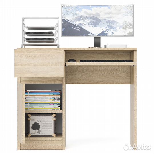 Стол компьютерный Мори мс-1 левый, цвет дуб сонома, шхгхв 90х50х76,6 см., ящик слева, не универсальн