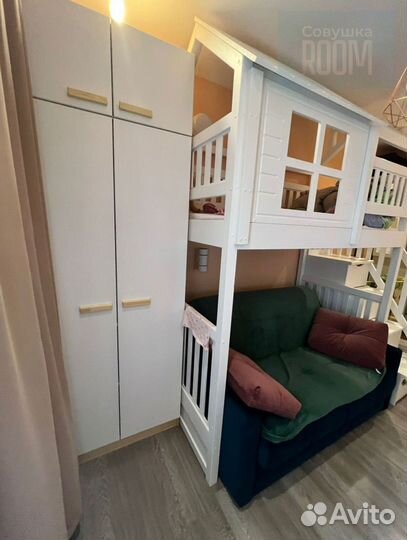 Двухъярусная кровать выкатная из массива сосны