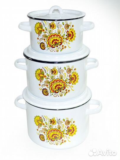 Наборы, кастрюли эмалированные, новые