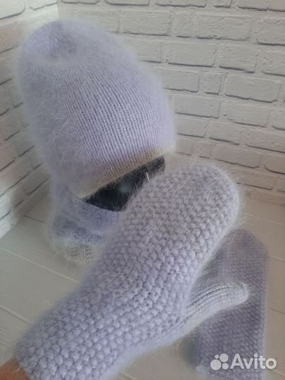 Шапка двойная снуд варежки ангора