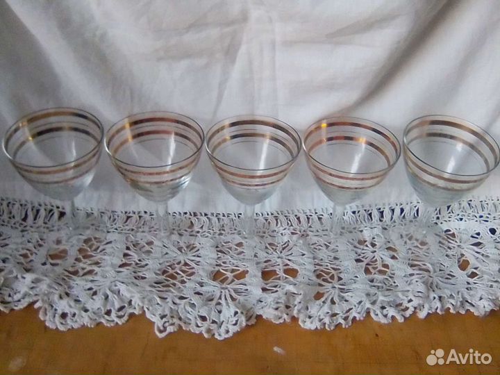 Фужеры СССР тонкое стекло высокие с позолотой
