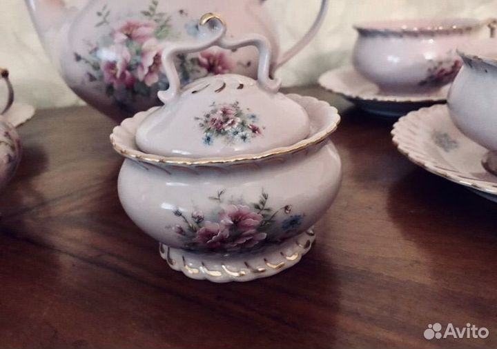 Винтажный чайный сервиз розовый фарфор Чехия