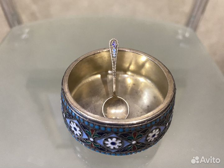 Солонка Эмаль Серебро 84 проба