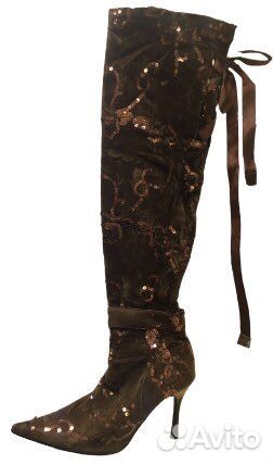 Ботфорты (24,5), расшитые пайетками, с шёлковыми