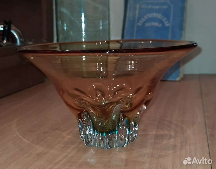 Ваза конфетница, медовое стекло, СССР