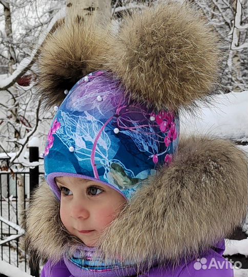 Зимняя шапка для девочки с натуральным мехом