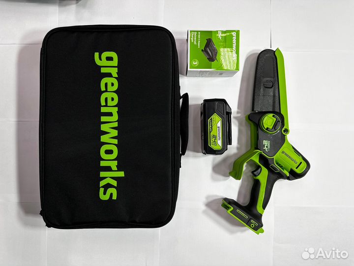 Аккумуляторная цепная мини пила Greenworks GD24csm