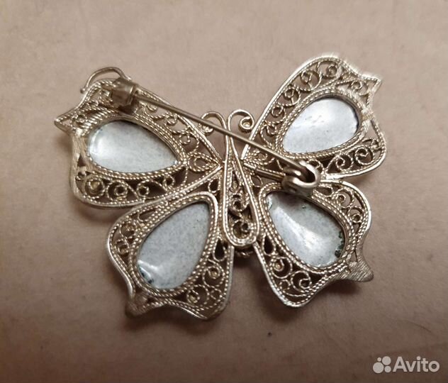 Брошь финифть, серебрение, эмаль