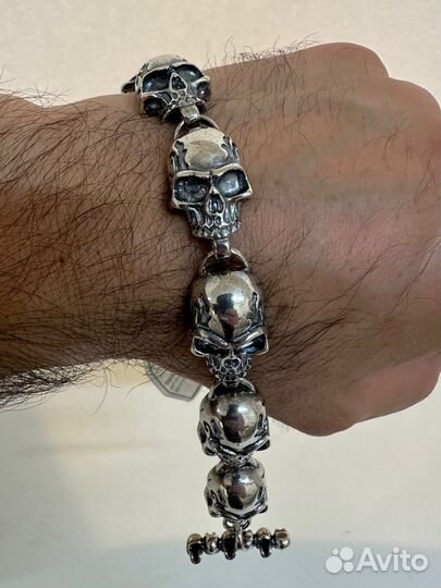 Серебряный браслет с черепами 74,3гр
