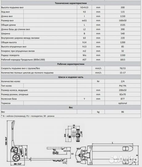 Тележка гидравлическая Tisel T20GAL (2000кг / 1150