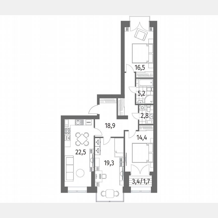3-к. квартира, 101,3 м², 12/13 эт.