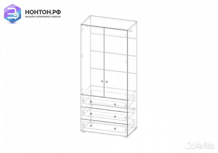 Шкаф 2-створчатый Мийа-3А ясень шимо светлый / бел