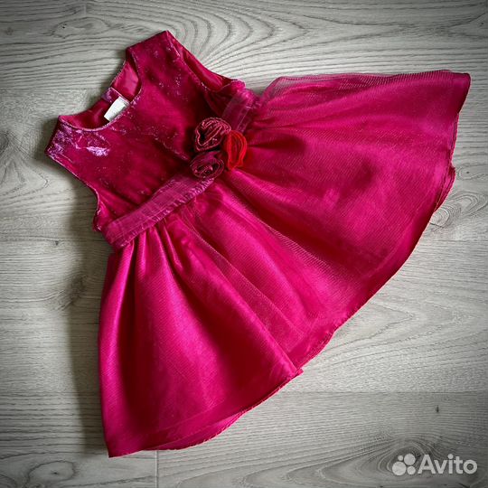 Нарядное бархатное платье 80-86 см 1-2 года