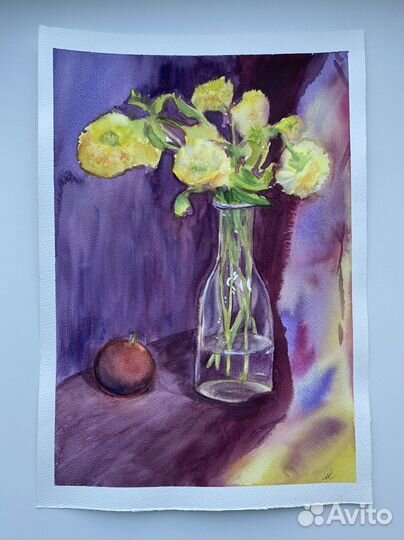 Акварельный рисунок этюд осенние цветы картина