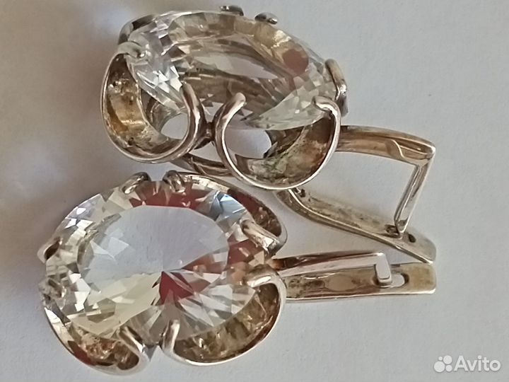 Крупные шикарные серьги серебро с горным хрусталём